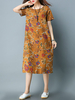 Vintage Women Short Sleeve O-Neck Floral Print Dresses