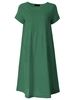 Vintage Women Short Sleeve O Neck Pocket Pure Color Loose Dress