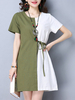 Vintage Women Short Sleeve Patchwork O-Neck Loose Dresses