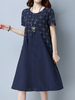 Vintage Women Short Sleeve Patchwork Pocket Dresses