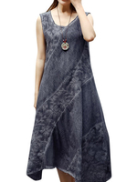 Vintage Women Sleeveless Patchwork Mid-Long Dresses