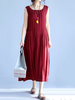 Vintage Women Sleeveless Ruffles Pure Color Long Maxi Dresses
