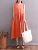 Vintage Women Sleeveless V-Neck Pocket Long Maxi Dresses