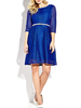 Vintage Women Solid Half Sleeve Hollow Out Stripe O Neck A-line Dress