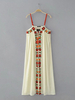 Vintage Women Spaghetti Strap Embroidery Ethinic Maxi Dresses