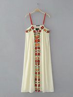 Vintage Women Spaghetti Strap Embroidery Ethinic Maxi Dresses