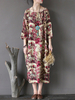 Vintage Women Square Collar Loose 3/4 Sleeve Print Dresses