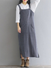 Vintage Women Strap Buttons Pocket Side Split Cotton Dresses