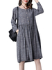 Vintage Women Stripe Long Sleeve Button Cotton Dresses