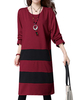 Vintage Women Stripe Long Sleeve Patchwork Loose Dresses