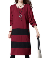 Vintage Women Stripe Long Sleeve Patchwork Loose Dresses