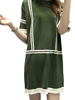 Vintage Women Tassels Patchwork O-Neck Mini Dress