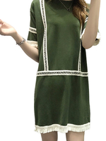 Vintage Women Tassels Patchwork O-Neck Mini Dress