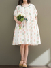 Vintage Women Trees Printed Drawstring Short Sleeve Dresses