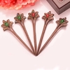 Vintage Wood Hairpin Retro Alloy Crown Rhinestone Resin Hair Jewelry