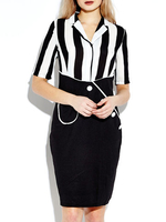 Vintage Work Patchwork Pocket Women Pencil Dress