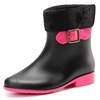 Warm PVC Bowknot Slip On Ankle Flat Waterproof Rainy Boots