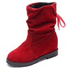 Warm Wool Lining Suede Heel Increasing Lace Up Mid Calf Boots