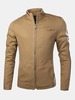 Washed Cotton Stripes Stand Collar Jackets