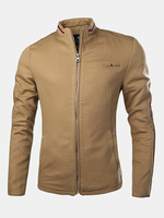 Washed Cotton Stripes Stand Collar Jackets