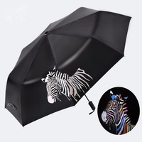 Water Color Change Zebra Umbrella Black Umbrella Three Fold Umbrella