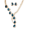 Water Drop Rhinestone Necklace Earrings Jewelry Set