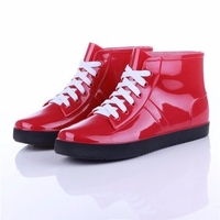 Waterproof Casual PVC Ankle Lace Up Rain Boots For Women