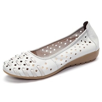 Weave Leather Pure Color Flat Slip On Soft Comfortable Hollow Out Loafers