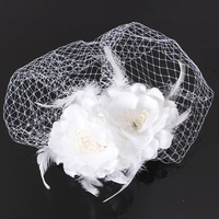 Wedding Bridal Birdcage Face Veil Net Hair Fascinator Feather Flower With Comb