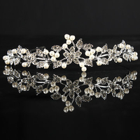 Wedding Bridal Prom Party Princess Pearl Crystal Flower Hair Band Tiara Headband