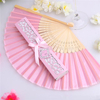 Wedding Favors Handmade Silk Fold Pink Hand Fan in Elegant Gift Box