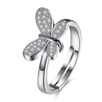 Wedding Jewelry Ring Silver Butterfly Zircon Adjustable Women Ring Gift