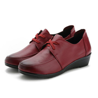 Wedge Heel Leather Pure Color Lace Up Flat Casual Soft Shoes