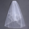 White 2 Layers Bride Ivory Elbow Beaded Edge Pearl Sequins Bridal Wedding Veil With Comb