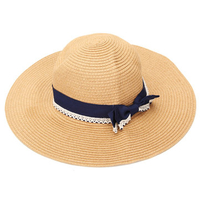 Wide Brim Lace Stripe Bow Straw Beach Hat Cap Summer Floppy Visor Sun Hat