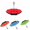 Windproof Double Layer Upside Down Inverted Reverse C-Handle Sun Rain Umbrella