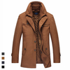 Winter Business Casual Double Collar Thicken Warm Pure Color Wool Overcoat For Men