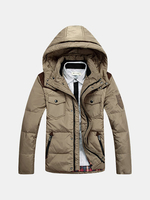 Winter Business Casual Thicken Multi-Pockets Stitching Detachable Hood Jacket For Men