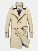 Winter Casual Business Solid Color Thick Warm Double Breasted Slim Fit Trench Coat for Men