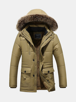 Winter Casual Outdoor Thicken Multi Pockets Plus Size Detachable Hooded Fur Jacket for Men
