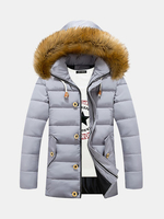 Winter Casual Outdoor Windproof Thicken Warm Solid Color Detachable Hood Jacket for Men