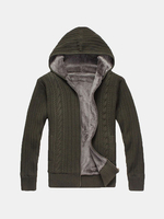 Winter Knitting Cashmere Lined Thick Warm Hooded Cardigan For Men