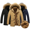Winter Outdoor Casual Thicken Warm Multi Pockets Solid Color Fur Hooded Jacket for Men
