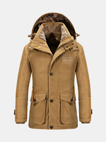 Winter Outdoor Thicken Warm Solid Color Big Pockets Detachable Hood Jacket for Men