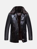 Winter PU Leather Detachable Fur collar Jacket Inside Extra Fleece Thicken Outwear For Men