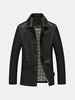 Winter PU Leather Thick Casual Business Jacket Turn-Down Collar Coat For Men