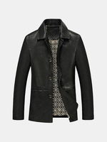 Winter PU Leather Thick Casual Business Jacket Turn-Down Collar Coat For Men