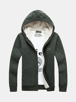 Winter Stripe Knitting Lined Thick Warm Hooded Cardigan For Men