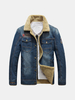 Winter Thicken Warm Denim Jacket Multi Pockets Turn-Down Collar Coat for Men