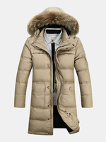 Winter Thicken Warm Fur Hooded Solid Color Long White Duck Down Jacket for Men
